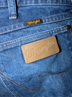 Wrangler Blue Denim Jeans with Brown Leather Patch